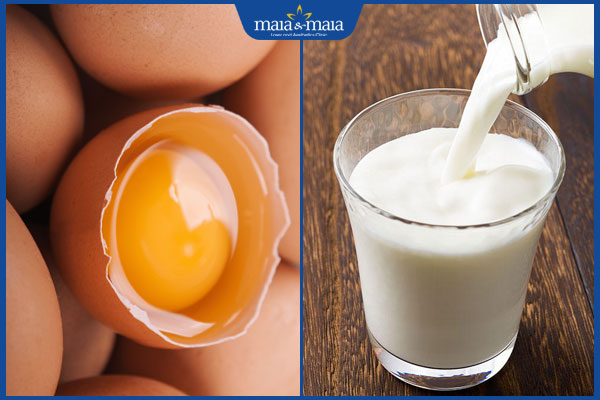 trứng gà và sữa tươi