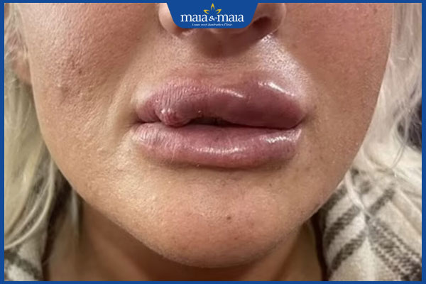 Tiêm filler môi bị vón cục do đâu? Biện pháp xử lý hiệu quả 2 môi sưng vón cục