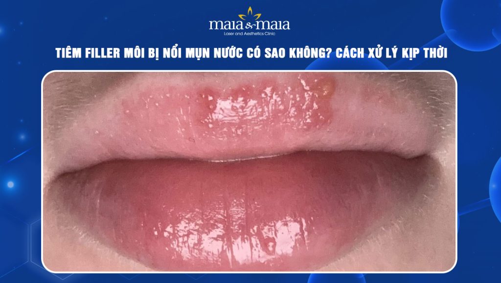 tiêm filler môi bị nổi mụn nước