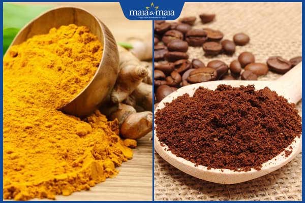 bột nghệ và bã cà phê
