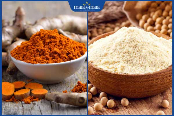 bột nghệ và bột đậu nành