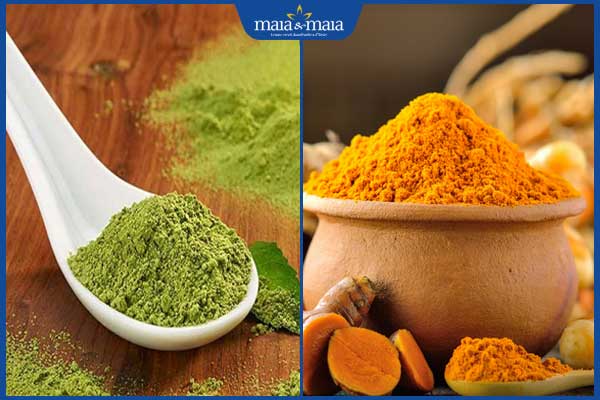 bột trà xanh và nghệ