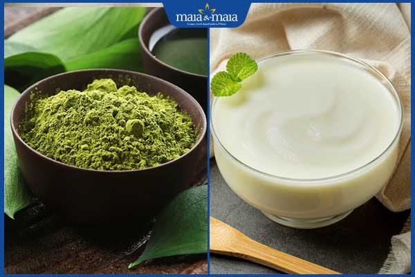 bột trà xanh và sữa chua