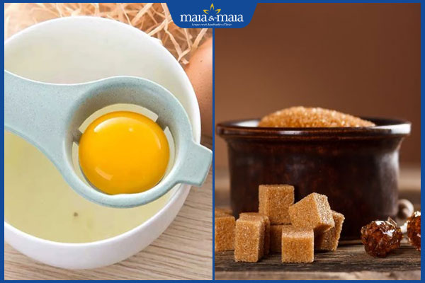 trứng gà và đường nâu