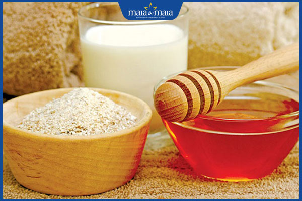 bột yến mạch và mật ong