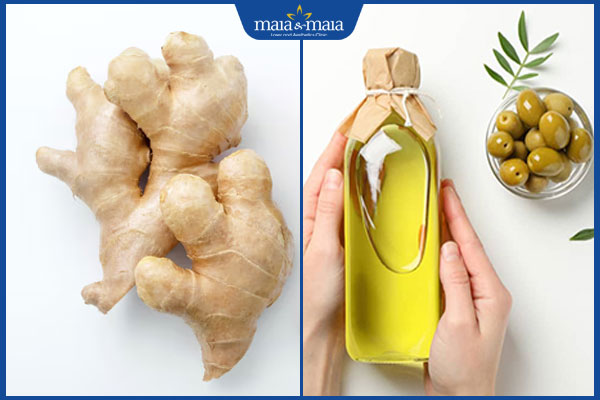 gừng và dầu oliu