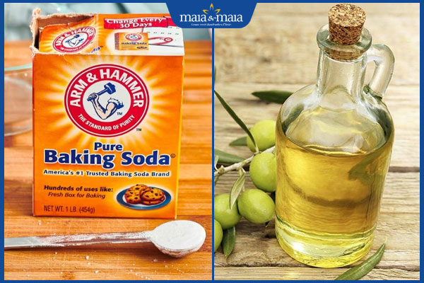 baking soda và dầu oliu