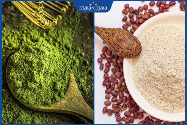bột trà xanh và bột đậu đỏ