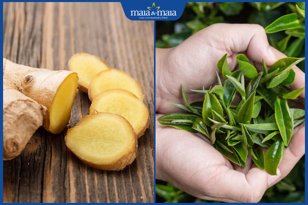 gừng và trà xanh