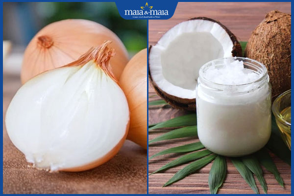 hành tây và dầu dừa